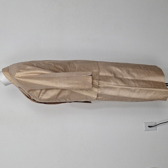 Finity Tan Quiet Luxury Cocktail 100% Silk Jacket and Dress Two Piece Set Size 8 - Picture 8 of 15